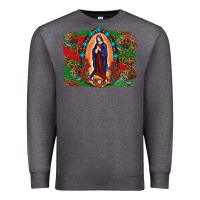 Charcoal Heather Mexican Flag Lady Of Guadalupe Distressed Backgrou Premium Sweatshirt - RanaPortraitStore