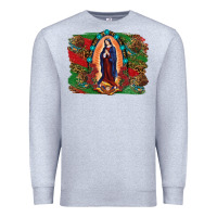 Heather Grey Mexican Flag Lady Of Guadalupe Distressed Backgrou Premium Sweatshirt - RanaPortraitStore