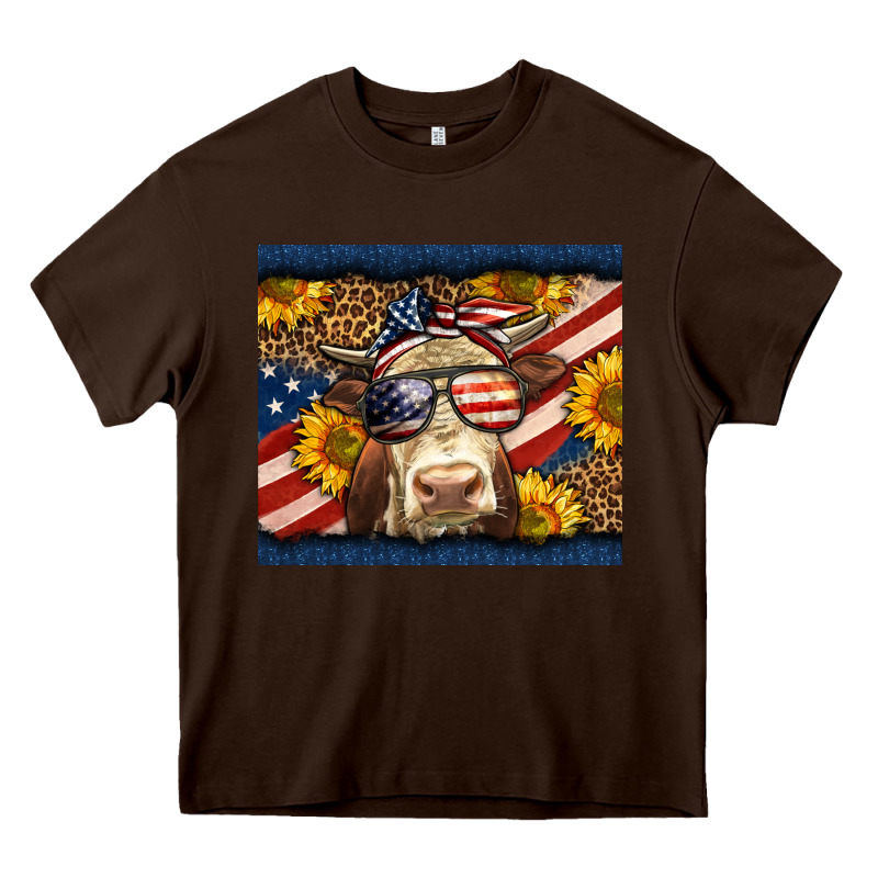 Western 4th Of July Cow Heavy Core Tee by LillyAllenDesigns | Teevron