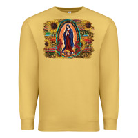 Antique Gold Sunflower Lady Of Guadalupe Distressed Background Premium Sweatshirt - RanaPortraitStore