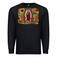 Black Sunflower Lady Of Guadalupe Distressed Background Premium Sweatshirt - RanaPortraitStore