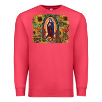 Cardinal Sunflower Lady Of Guadalupe Distressed Background Premium Sweatshirt - RanaPortraitStore