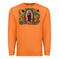 Carrot Sunflower Lady Of Guadalupe Distressed Background Premium Sweatshirt - RanaPortraitStore