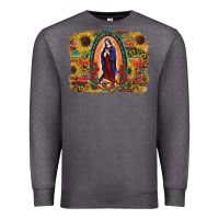 Charcoal Heather Sunflower Lady Of Guadalupe Distressed Background Premium Sweatshirt - RanaPortraitStore