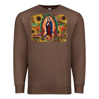 Chestnut Sunflower Lady Of Guadalupe Distressed Background Premium Sweatshirt - RanaPortraitStore