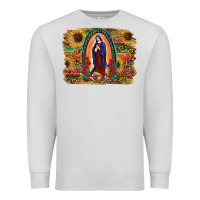 Dove Grey Sunflower Lady Of Guadalupe Distressed Background Premium Sweatshirt - RanaPortraitStore