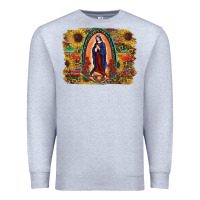 Heather Grey Sunflower Lady Of Guadalupe Distressed Background Premium Sweatshirt - RanaPortraitStore