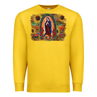 Lemon Sunflower Lady Of Guadalupe Distressed Background Premium Sweatshirt - RanaPortraitStore