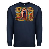 Navy Sunflower Lady Of Guadalupe Distressed Background Premium Sweatshirt - RanaPortraitStore