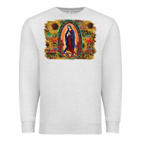 Oatmeal Heather Sunflower Lady Of Guadalupe Distressed Background Premium Sweatshirt - RanaPortraitStore