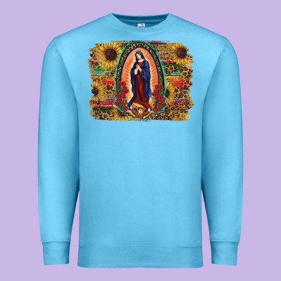 Premium Sweatshirt Sunflower Lady Of Guadalupe Distressed Background