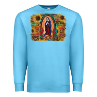 Ocean Blue Sunflower Lady Of Guadalupe Distressed Background Premium Sweatshirt - RanaPortraitStore