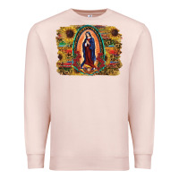 Pale Pink Sunflower Lady Of Guadalupe Distressed Background Premium Sweatshirt - RanaPortraitStore