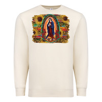Sandshell Sunflower Lady Of Guadalupe Distressed Background Premium Sweatshirt - RanaPortraitStore