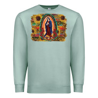 Seafoam Sunflower Lady Of Guadalupe Distressed Background Premium Sweatshirt - RanaPortraitStore