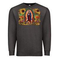 Smoke Sunflower Lady Of Guadalupe Distressed Background Premium Sweatshirt - RanaPortraitStore