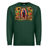 Sports Green Sunflower Lady Of Guadalupe Distressed Background Premium Sweatshirt - RanaPortraitStore