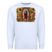 White Sunflower Lady Of Guadalupe Distressed Background Premium Sweatshirt - RanaPortraitStore