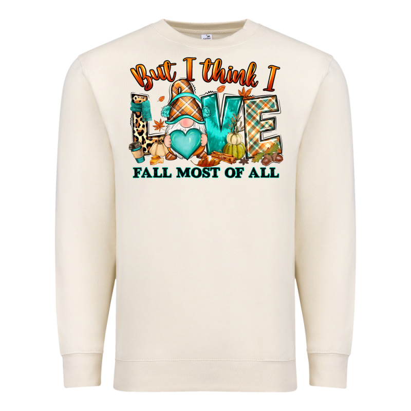 But I Think I Love Fall Most Of All Gnome Premium Sweatshirt by RanaPortraitStore | Teevron