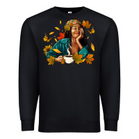 Black Fall afro woman with coffee Premium Sweatshirt - RanaPortraitStore