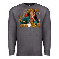 Charcoal Heather Fall afro woman with coffee Premium Sweatshirt - RanaPortraitStore