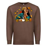 Chestnut Fall afro woman with coffee Premium Sweatshirt - RanaPortraitStore