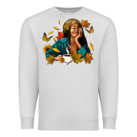 Dove Grey Fall afro woman with coffee Premium Sweatshirt - RanaPortraitStore