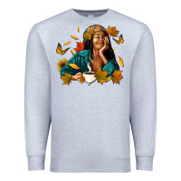 Heather Grey Fall afro woman with coffee Premium Sweatshirt - RanaPortraitStore