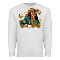 Oatmeal Heather Fall afro woman with coffee Premium Sweatshirt - RanaPortraitStore