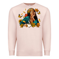 Pale Pink Fall afro woman with coffee Premium Sweatshirt - RanaPortraitStore