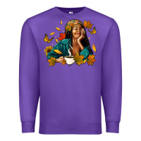 Purple Fall afro woman with coffee Premium Sweatshirt - RanaPortraitStore
