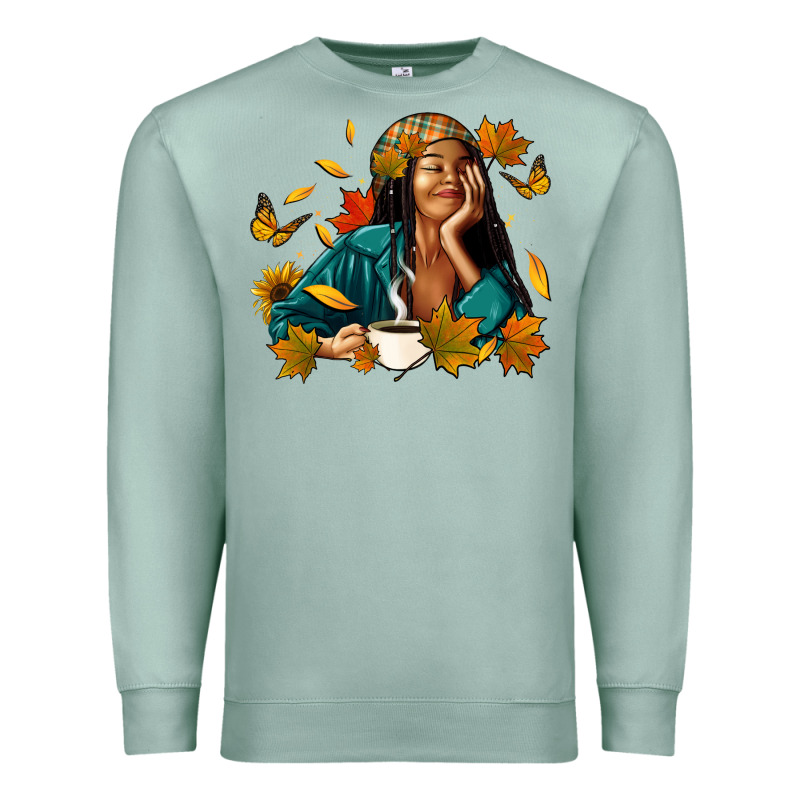 Fall Afro Woman With Coffee Premium Sweatshirt by RanaPortraitStore | Teevron