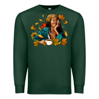 Sports Green Fall afro woman with coffee Premium Sweatshirt - RanaPortraitStore