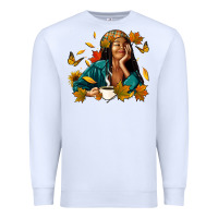 White Fall afro woman with coffee Premium Sweatshirt - RanaPortraitStore