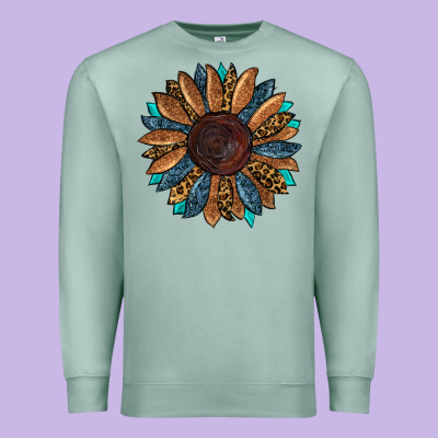 Premium Sweatshirt Fall Tooled Leather Sunflower