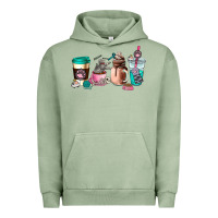 Pigment Oil Green cat  coffee cup Urban Hoodie - AdoDesignShop