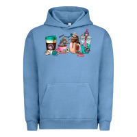 Pigment Pebble Blue cat  coffee cup Urban Hoodie - AdoDesignShop
