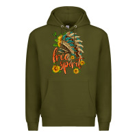 Army Green free spirit sunflower and indian headdress Premium Hoodie - HRA Design Shop