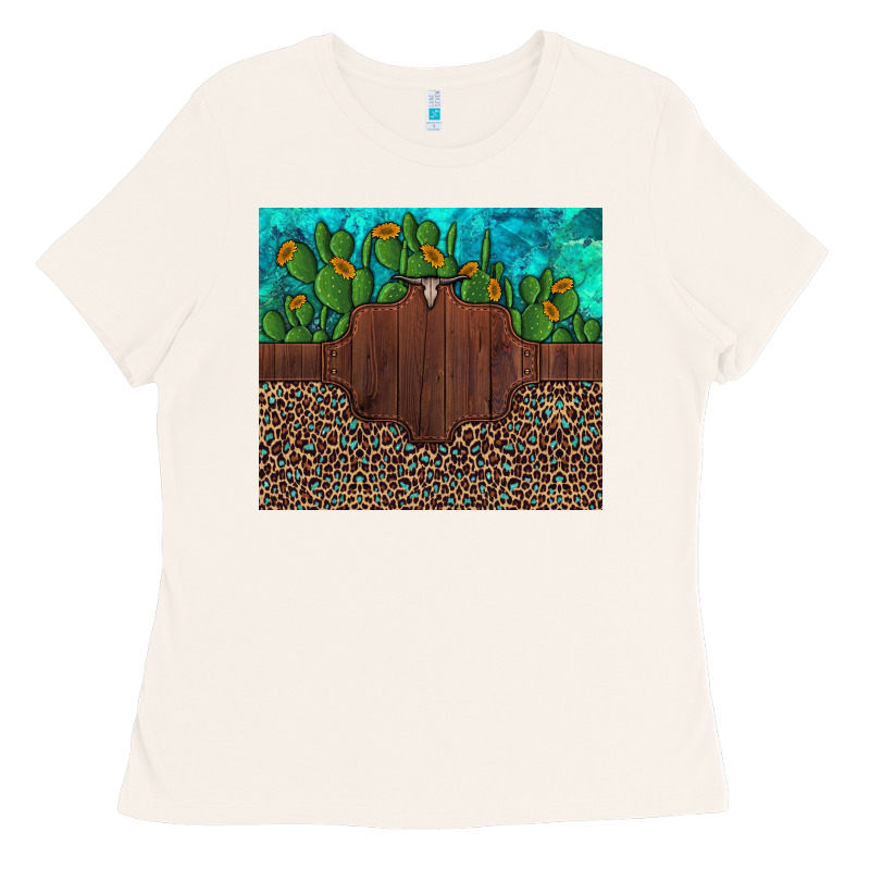 Custom Cactus And Sunflowers Leopard Turquoise Ladies Tee by Artiststas | Teevron