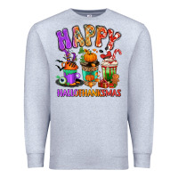 Heather Grey Happy Hallothanksmas coffee cups Premium Sweatshirt - RanaPortraitStore