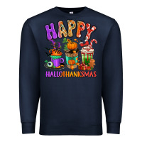 Navy Happy Hallothanksmas coffee cups Premium Sweatshirt - RanaPortraitStore