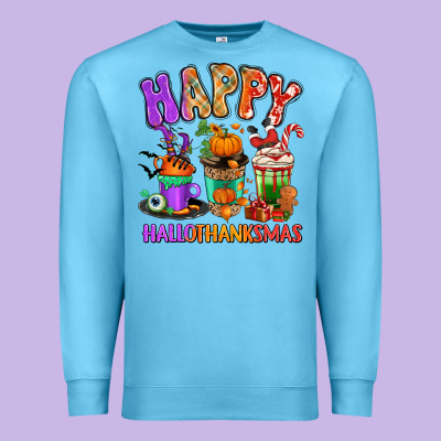 Premium Sweatshirt Happy Hallothanksmas coffee cups