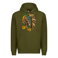Army Green indian headdress with pattern and sunflowers Premium Hoodie - HRA Design Shop