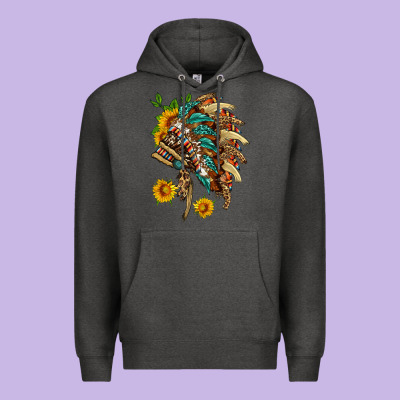 Indian Headdress With Pattern And Sunflowers Premium Hoodie Designed By Hra Design Shop