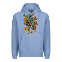 Colony Blue indian headdress with pattern and sunflowers Premium Hoodie - HRA Design Shop
