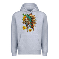 Heather Grey indian headdress with pattern and sunflowers Premium Hoodie - HRA Design Shop