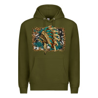 Army Green indian headdress with background Premium Hoodie - HRA Design Shop