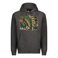 Charcoal Heather indian headdress with background Premium Hoodie - HRA Design Shop