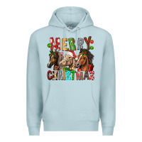 Blue Mist Merry christmas horses Premium Hoodie - FaDigitalArtStudio