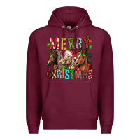Burgundy Merry christmas horses Premium Hoodie - FaDigitalArtStudio